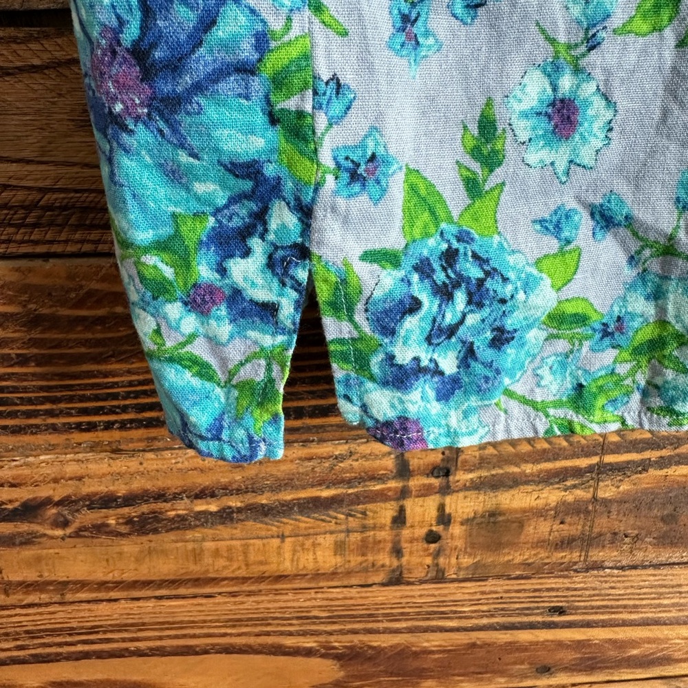 Wild Fable Mini Dress Women Large Blue Floral Linen Blend Milkmaid Slit Hem - Picture 5 of 6